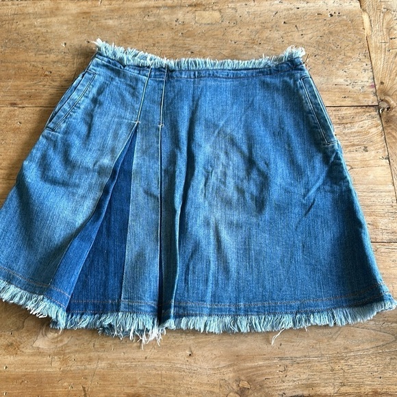 See By Chloe Indigo Denim Skirt Size 26 | Boho Western Chic Fringe Raw Hem - Picture 3 of 11